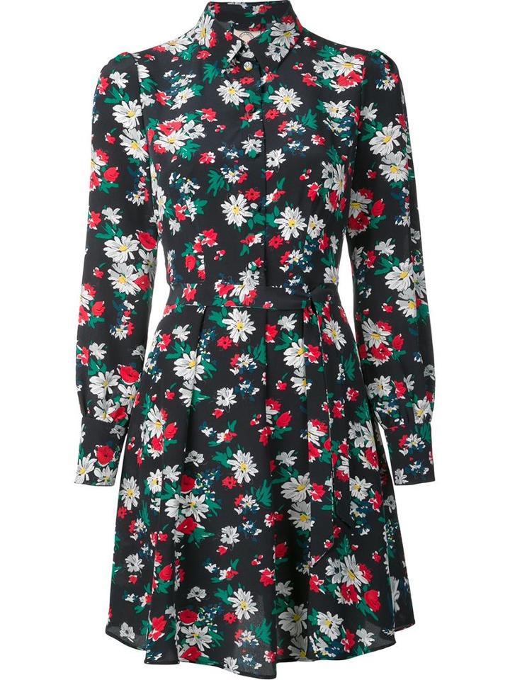 Ines De La Fressange Floral Print Shirt Dress, Women's, Size: 40, Black, Silk