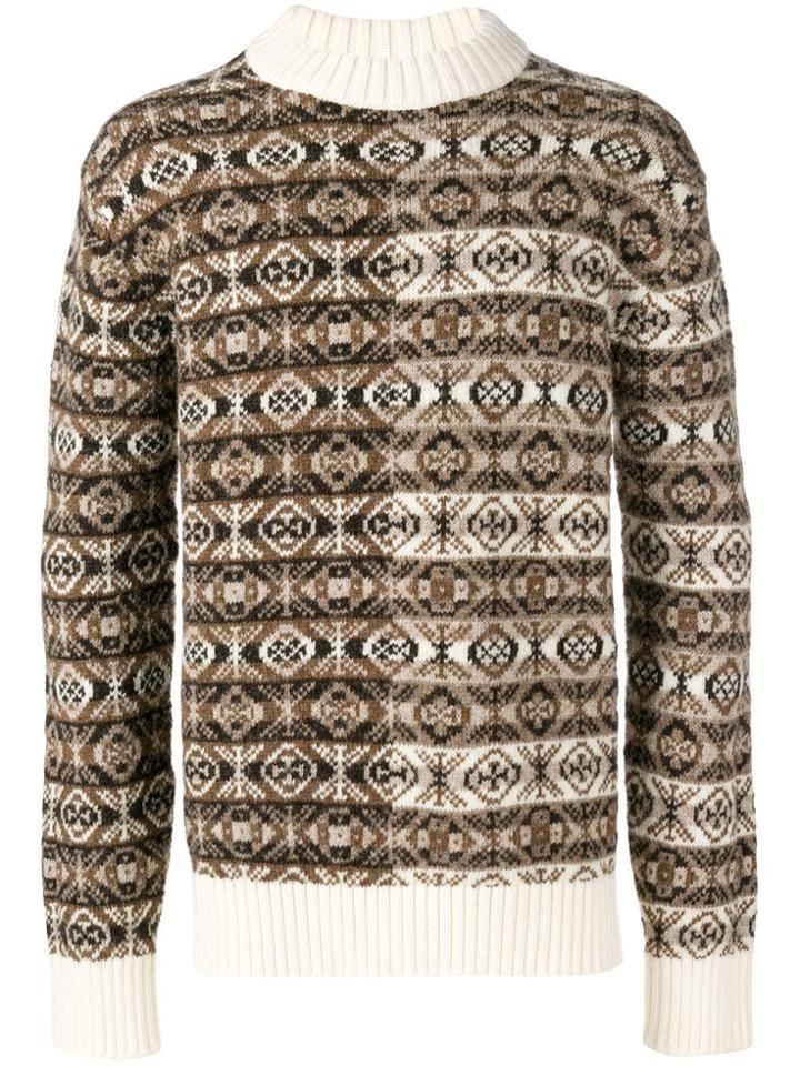 Pringle Of Scotland Shetland Wool Fair Isle Jumper In White Oat/quarry