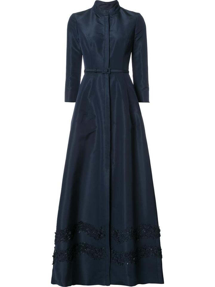 Carolina Herrera 'faille' Embroidered Trench Gown, Women's, Size: 8, Blue, Silk