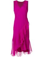 Alberta Ferretti V-neck Ruffle Dress - Pink & Purple