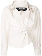 Jacquemus Ruched Open Neck Shirt - Nude & Neutrals