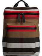 Burberry Zip-top Leather Trim Canvas Check Backpack - Red