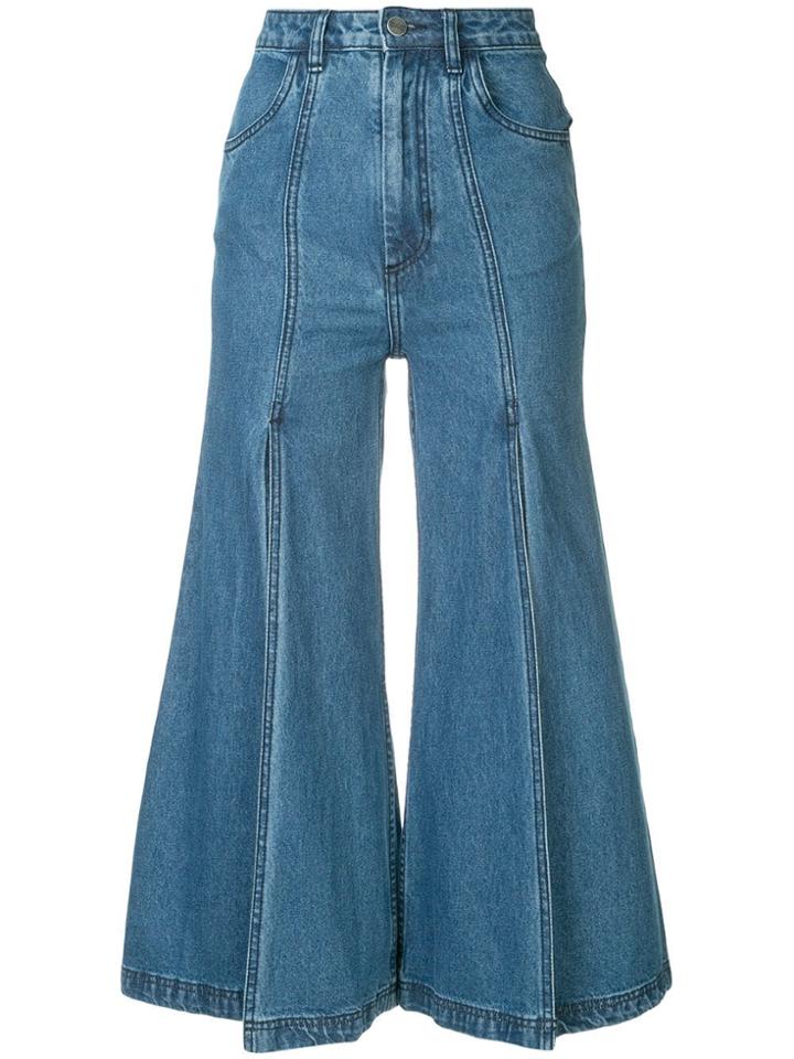 Pony Stone Slit Flared Jeans - Blue