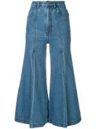 Pony Stone Slit Flared Jeans - Blue