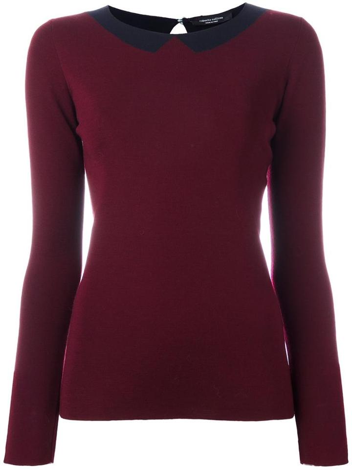 Roberto Collina Collar Intarsia Jumper, Women's, Size: Medium, Red, Merino