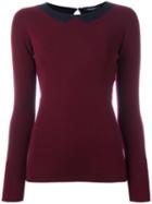 Roberto Collina Collar Intarsia Jumper, Women's, Size: Medium, Red, Merino