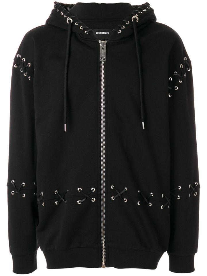 Les Hommes Zipped Hooded Sweatshirt - Black