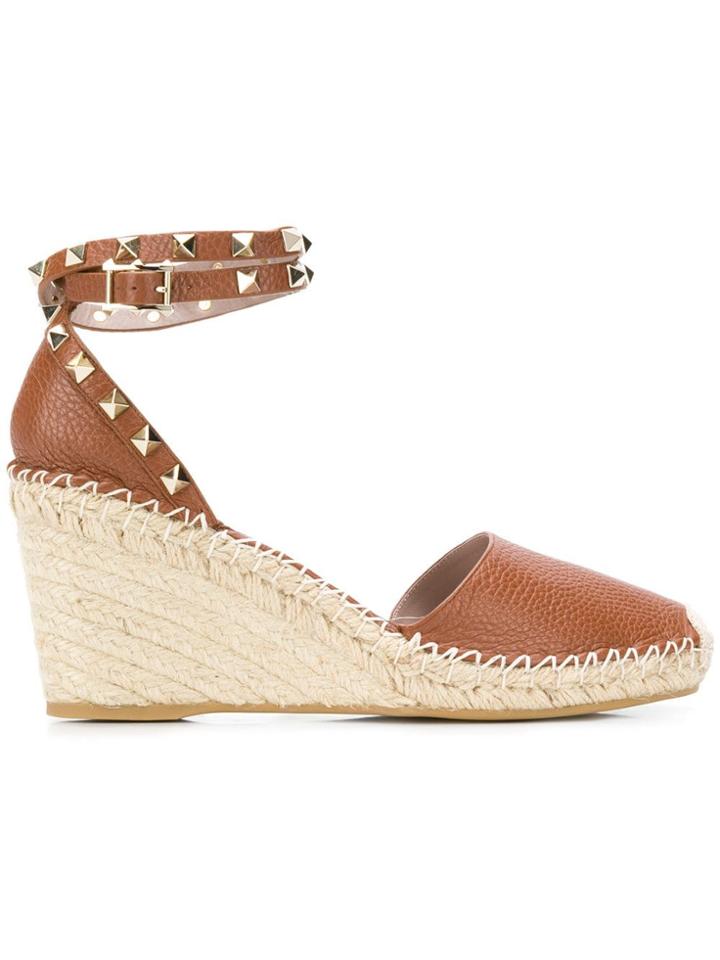 Valentino Valentino Garavani Rockstud Ruffled Wedge Espadrilles -