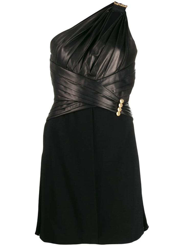 Versace Asymmetric Sleeves Short Dress - Black