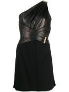 Versace Asymmetric Sleeves Short Dress - Black