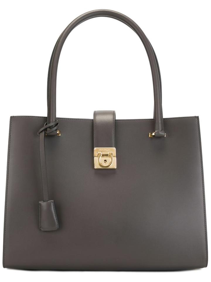 Salvatore Ferragamo Gancio Lock Tote, Grey, Calf Leather
