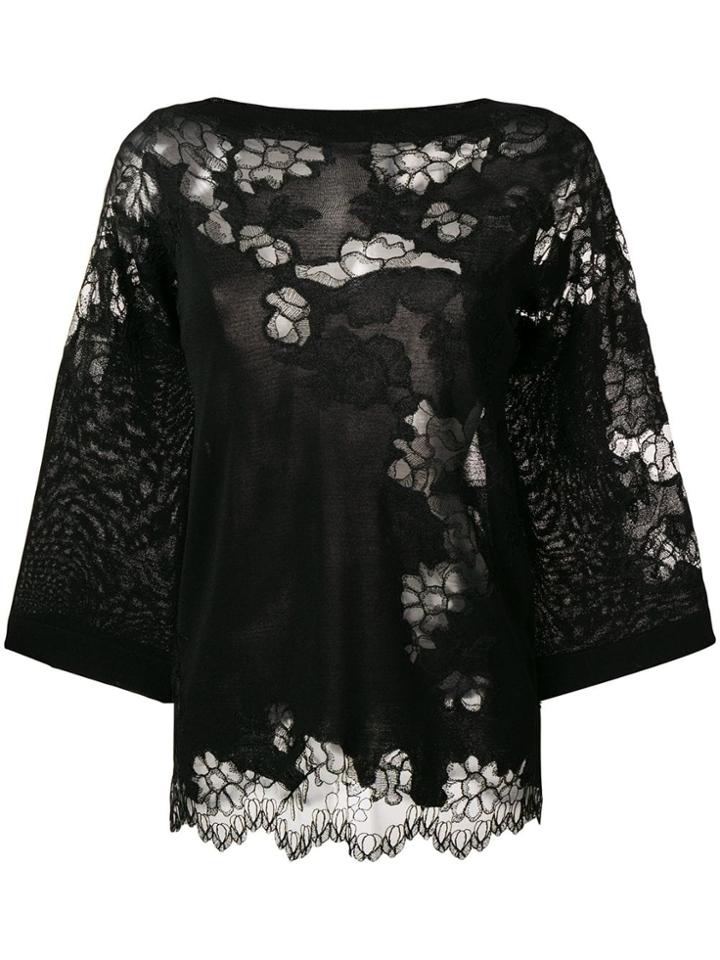 Ermanno Scervino Wide-sleeve Lace Blouse - Black