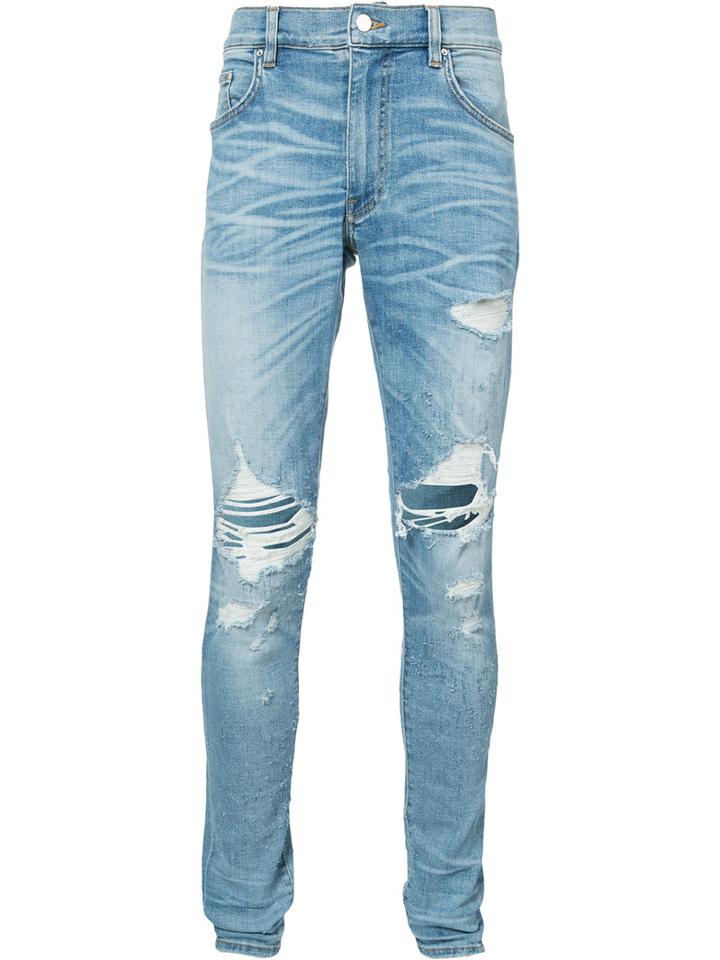 Amiri Distressed Regular-fit Jeans, Men's, Size: 31, Blue, Cotton/spandex/elastane