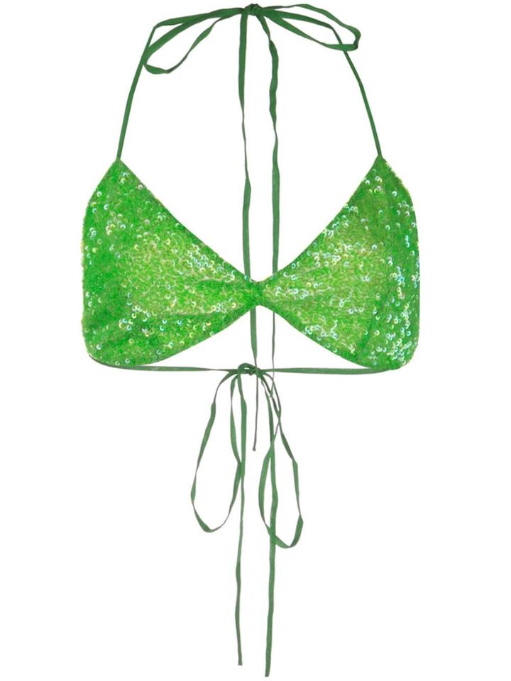 Ashish Sequin String Bikini Top - Green