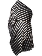 Halston Heritage Striped One Shoulder Dress, Women's, Size: 10, Black, Polyester