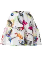 Kenzo Visage Eye Print Mini Skirt, Women's, Size: 40, White, Linen/flax/silk/polyester