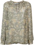 Vince Floral Print Blouse, Women's, Size: Medium, Grey, Silk