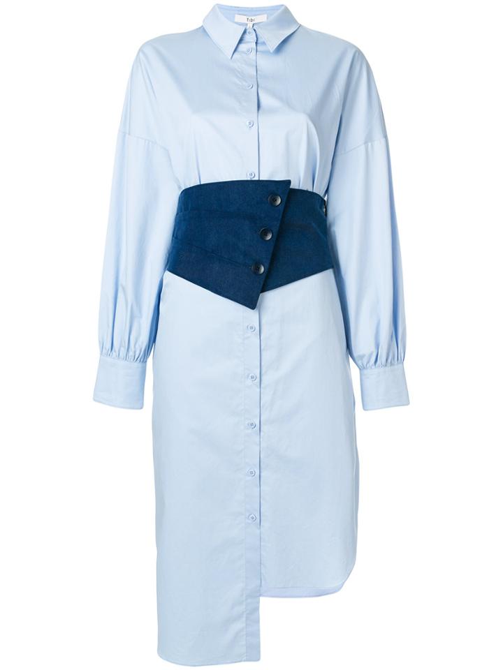 Tibi Asymmetric Belted Waist Shirt Dress - Blue