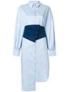 Tibi Asymmetric Belted Waist Shirt Dress - Blue