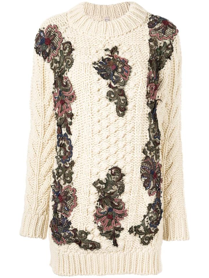 Antonio Marras Floral-appliquéd Chunky-knit Jumper - Yellow