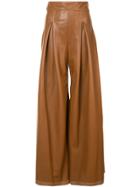 Christian Siriano Front Pleat Palazzo Trousers - Brown