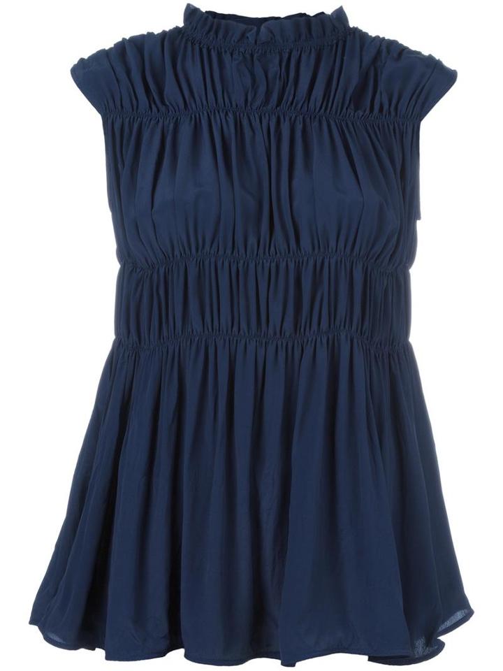 Marni - Ruched Sleeveless Top - Women - Silk/acetate - 42, Blue, Silk/acetate