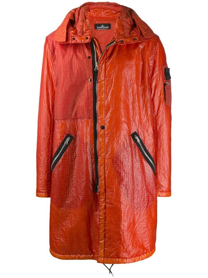 Stone Island Shadow Project Long Hooded Raincoat - Orange