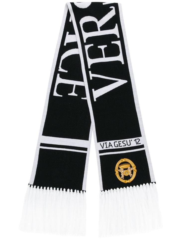 Versace Fringed Logo Scarf - Black