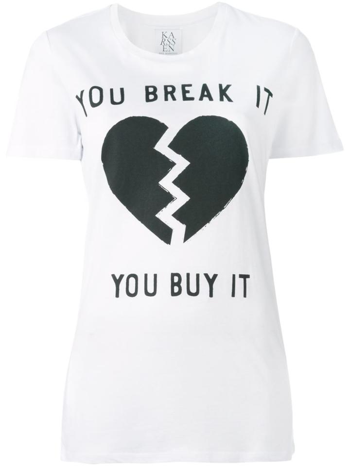 Zoe Karssen Broken Heart Print T-shirt, Women's, Size: Large, White, Cotton/modal