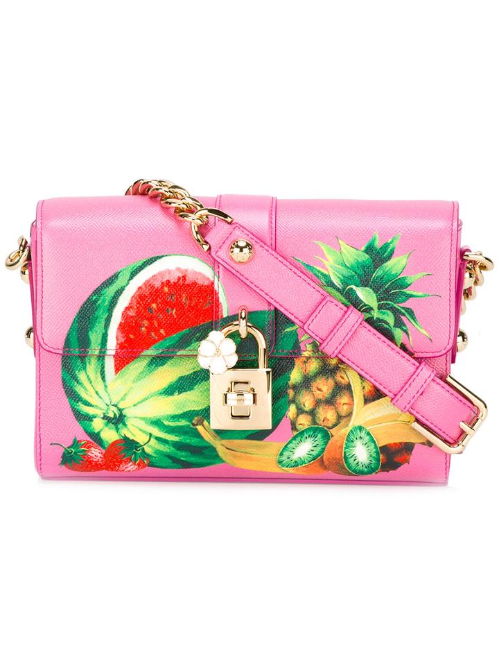 Dolce & Gabbana Fruit Print Bag, Women's, Pink/purple, Leather