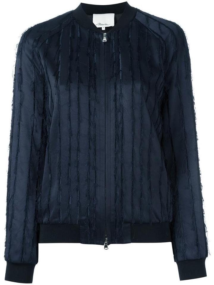 3.1 Phillip Lim Fringed Satin Bomber Jacket, Women's, Size: 2, Blue, Viscose/spandex/elastane/acetate