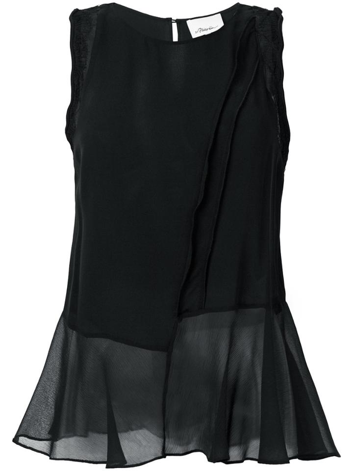 3.1 Phillip Lim Sheer Asymmetric Hem Blouse - Black