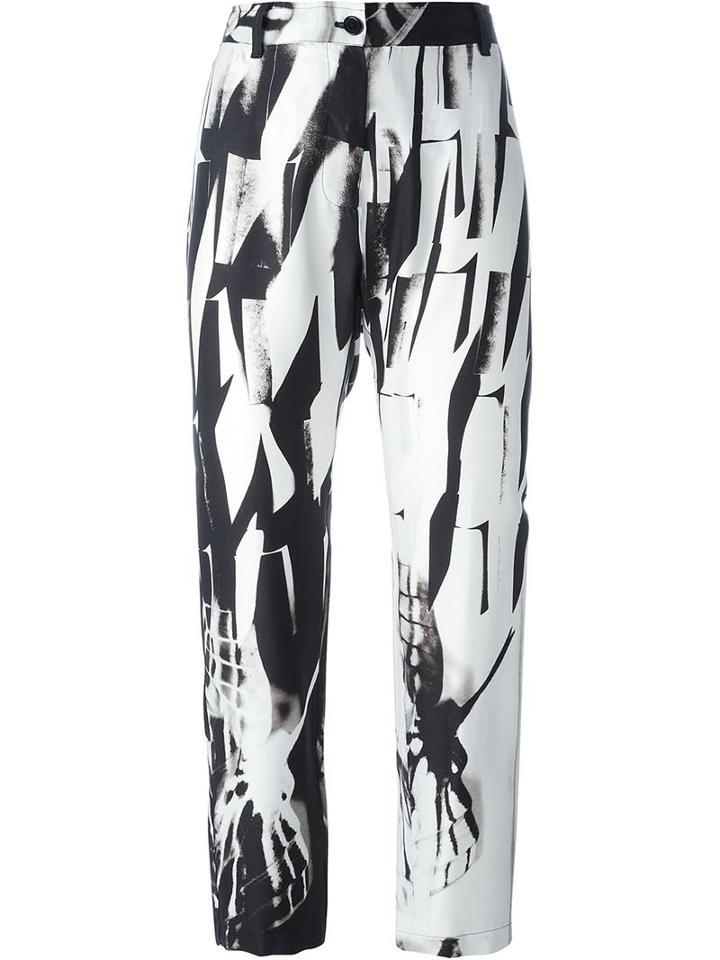 Ann Demeulemeester Abstract Print Tapered Cropped Trousers