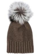 Inverni Fox Fur Pom Pom Beanie - Brown