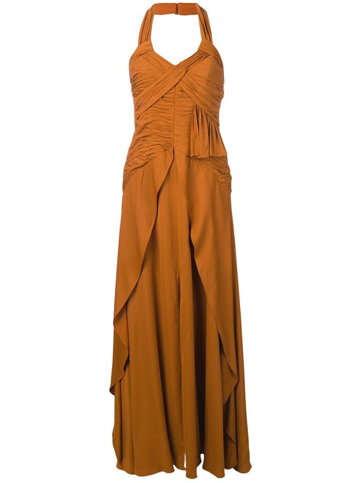 Self-portrait Long Halterneck Dress - Brown