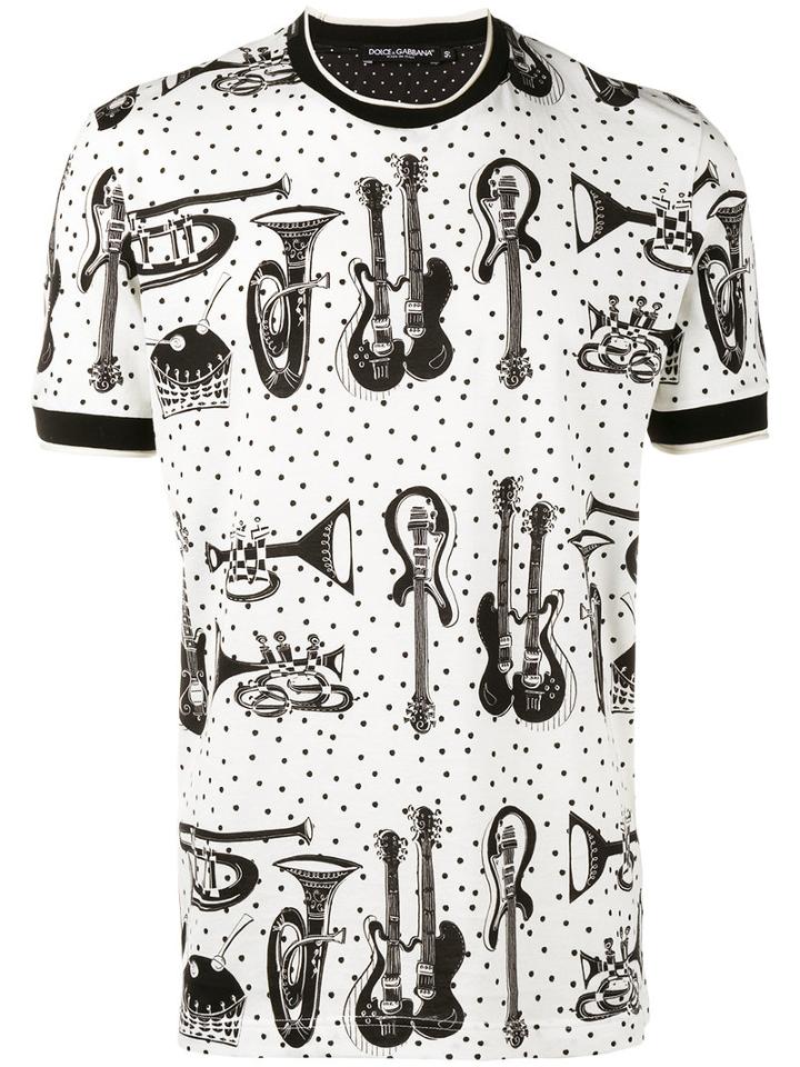 Dolce & Gabbana Instrument Print T-shirt, Men's, Size: 44, Nude/neutrals, Cotton/silk