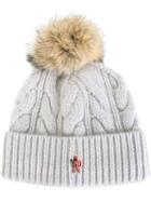 Moncler Grenoble Pompom Beanie, Women's, Grey, Cashmere/wool/coyote Fur