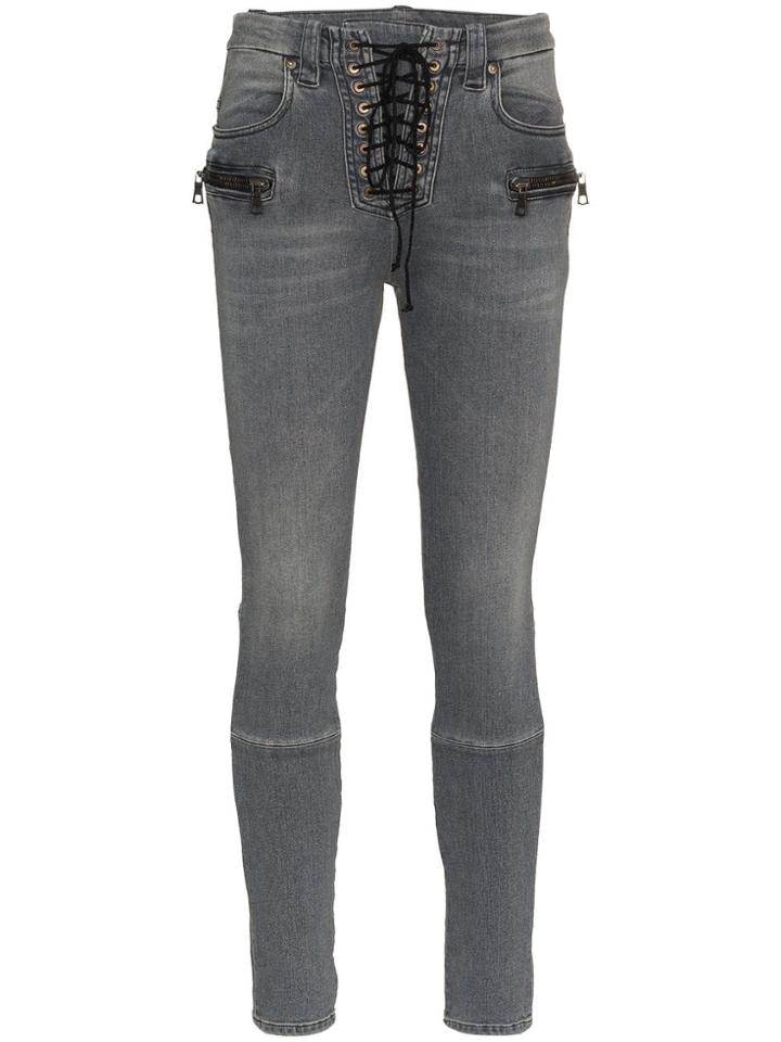 Unravel Project Lace Up Skinny Cotton Jeans - Grey