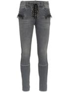 Unravel Project Lace Up Skinny Cotton Jeans - Grey