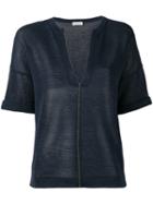 Brunello Cucinelli Knitted V-neck Top, Women's, Size: Medium, Blue, Cotton
