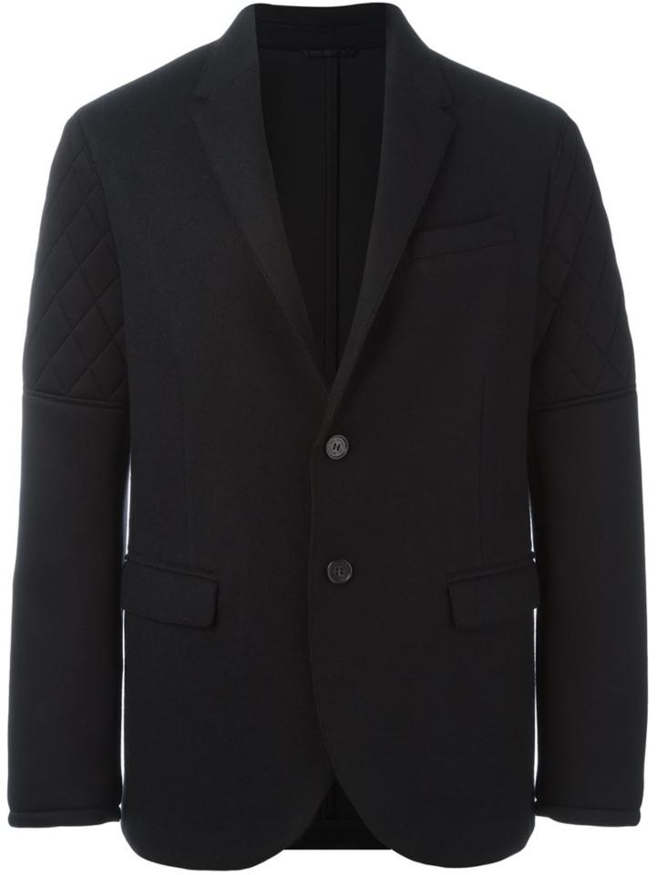 Neil Barrett Quilted Detail Blazer, Men's, Size: 50, Black, Polyamide/polyester/viscose/wool