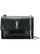 Saint Laurent Black Croc Sunset Monogram Leather Shoulder Bag
