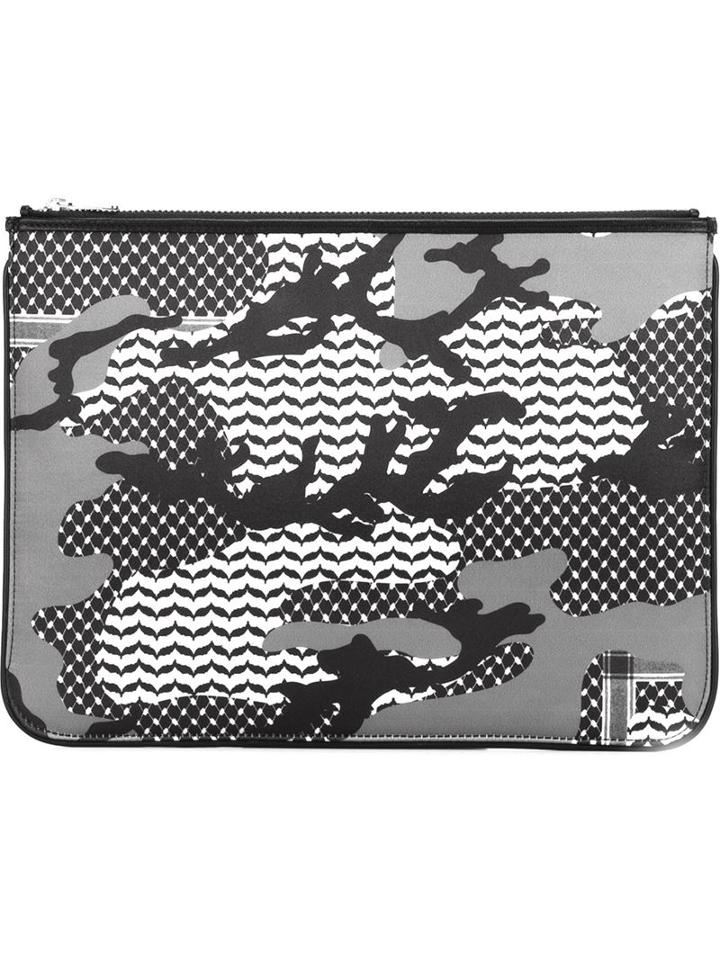Neil Barrett Patterned Camouflage Clutch, Men's, Black, Leather/nylon