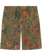 Gucci Flora Snake Print Cotton Shorts - Brown
