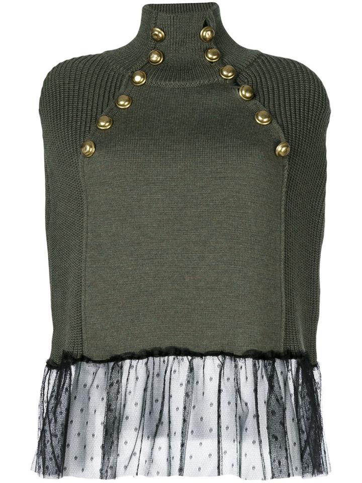 Red Valentino Lace Trim Studded Knitted Top - Green