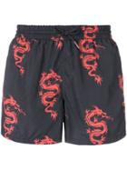 Nos Beachwear Dragon Print Swim Shorts - Blue