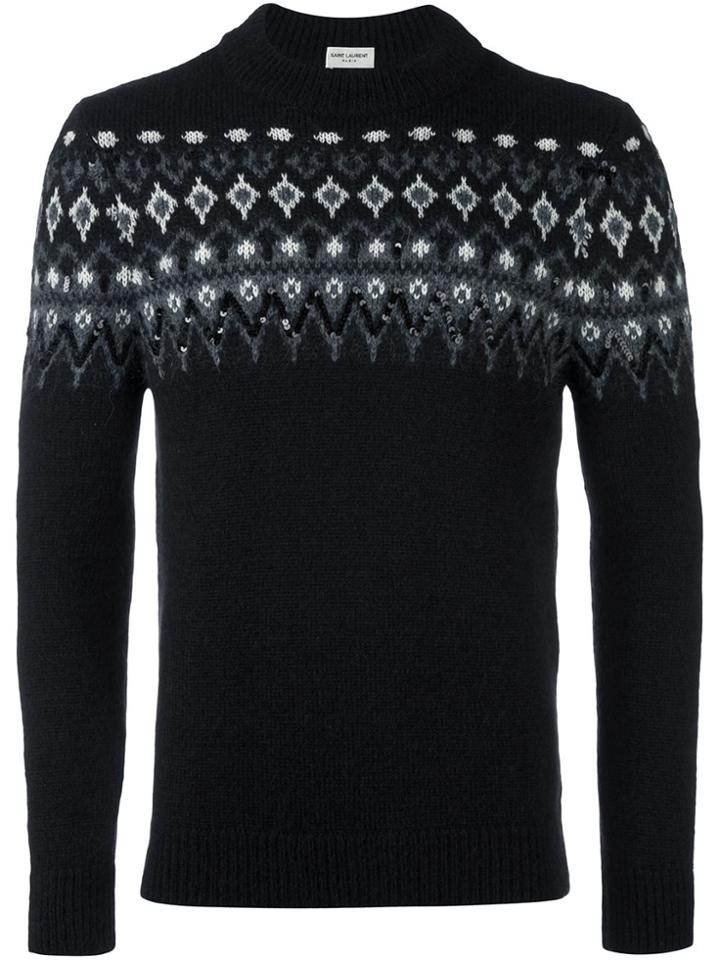 Saint Laurent Fair Isle Knit Sweater - Black