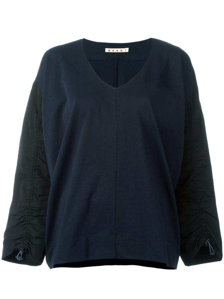 Marni Drawstring Sleeve V-neck Top - Blue