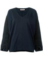 Marni Drawstring Sleeve V-neck Top - Blue