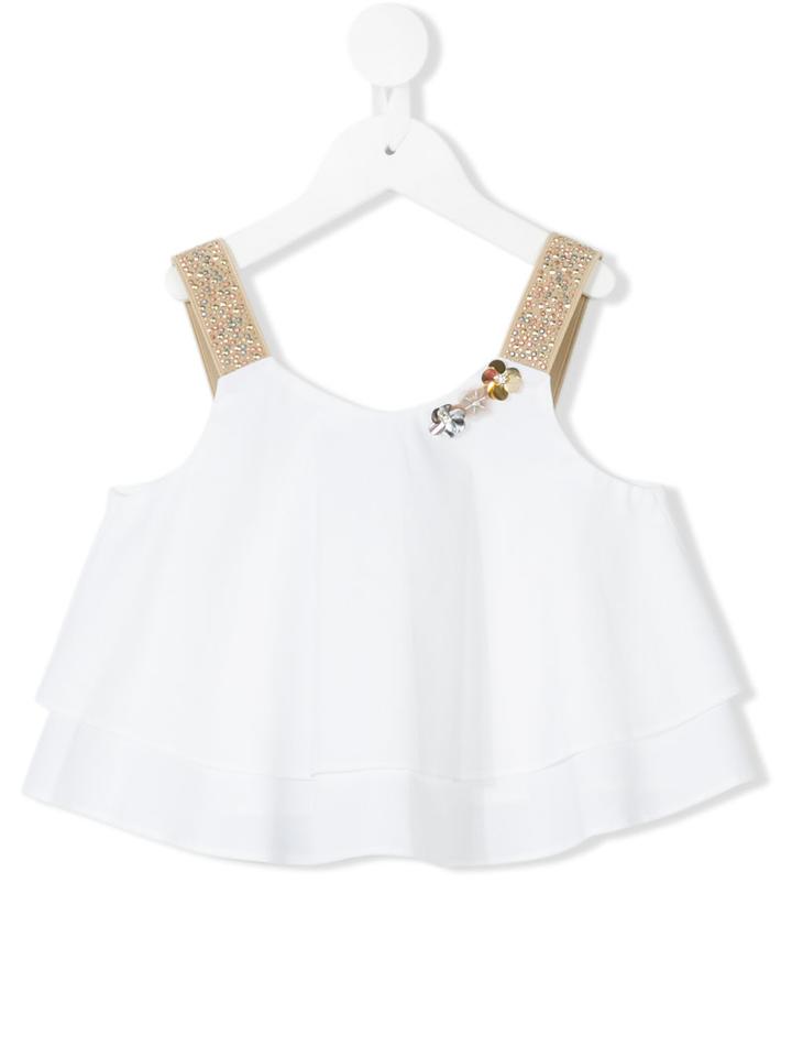 Loredana - Studded Straps Flounced Blouse - Kids - Cotton/spandex/elastane - 2 Yrs, White